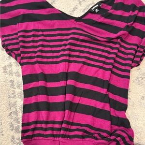 Express Magenta and Black Striped off the shoulder top